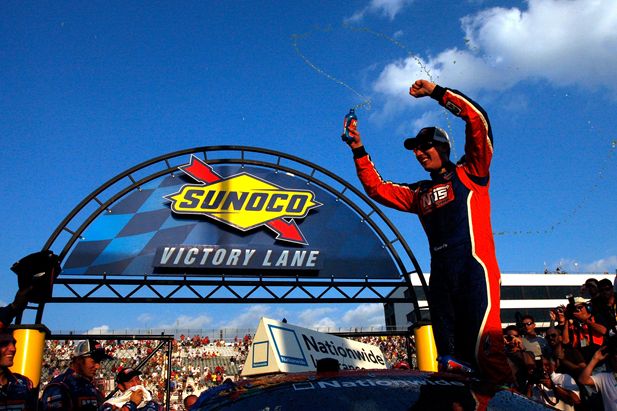 Kyle Busch celebrates in Victory Lane after winning the Saturday’s NASCAR Nationwide Series Dover 200 at the Monster Mile. Credit: Justin Heiman/Getty Images for NASCAR